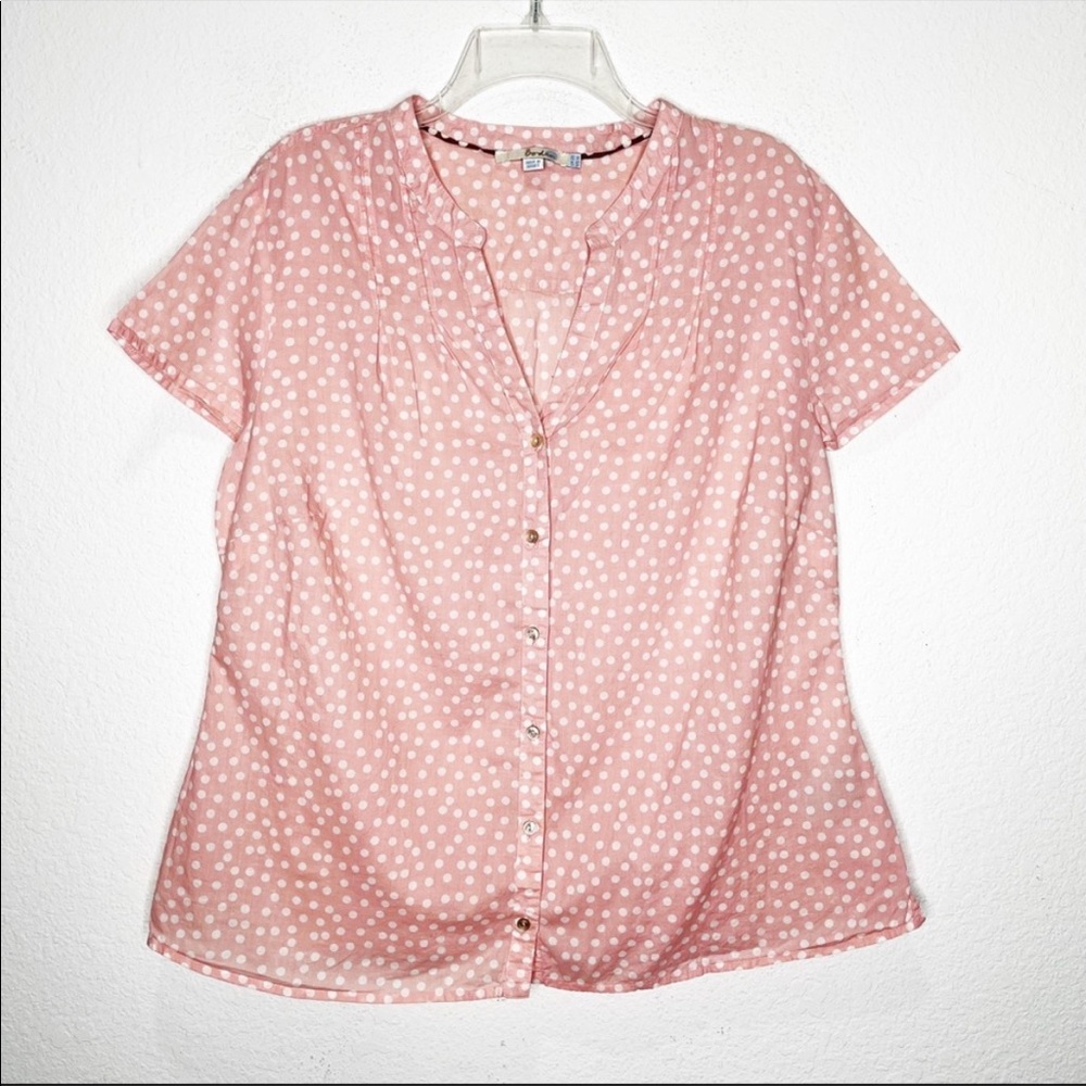 Boden Polka Dot Pleated Button Up Short Sleeve Top WA341